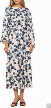 Alexia Admor Cleo Boat Neck Trumpet Sleeve Midi Dress