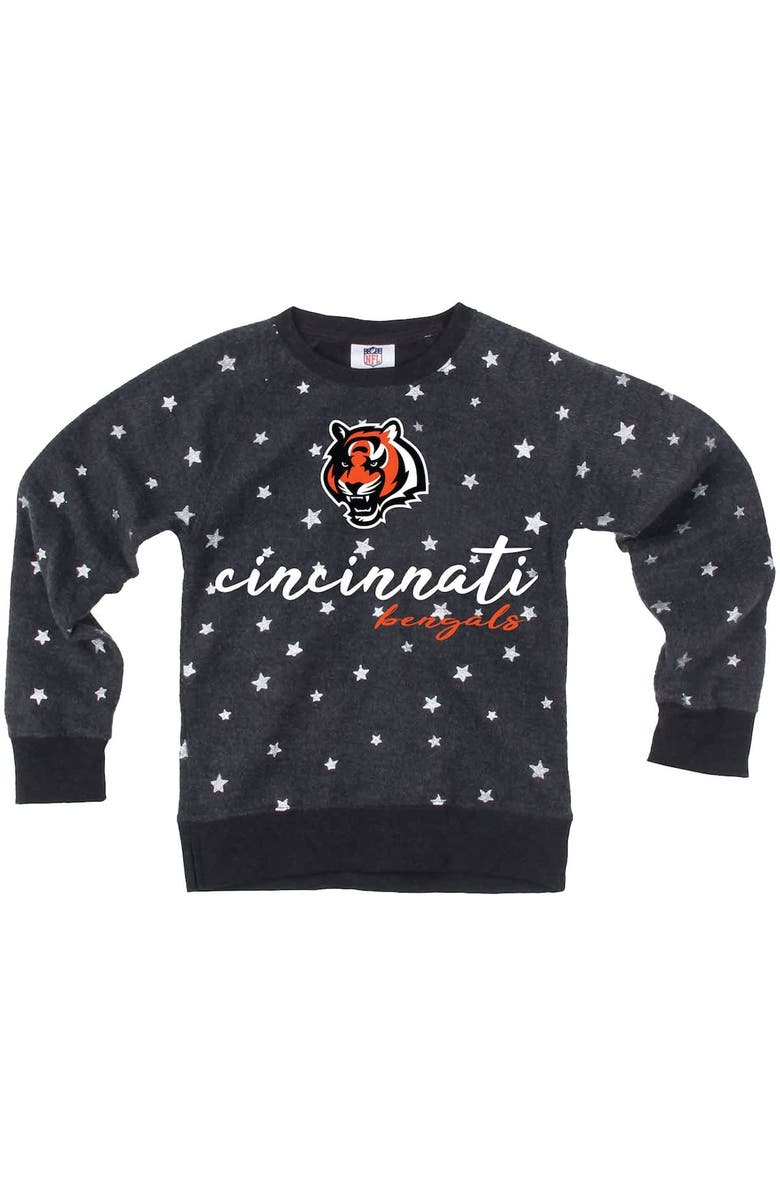 Wes & Willy Girls Youth Wes & Willy Black Cincinnati Bengals Shimmer Star Reverse Fleece Pullover Sweatshirt, Alternate, color,