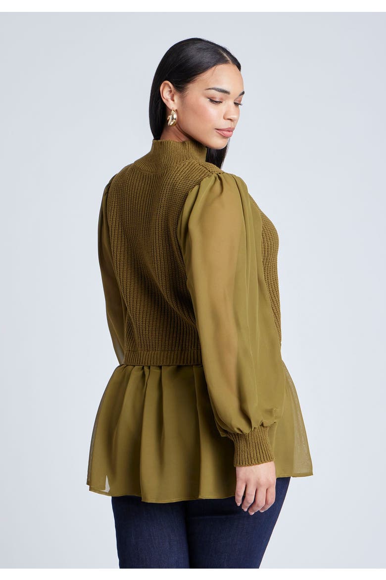 Twofer Sweater With Chiffon, Alternate, color, FIR GREEN