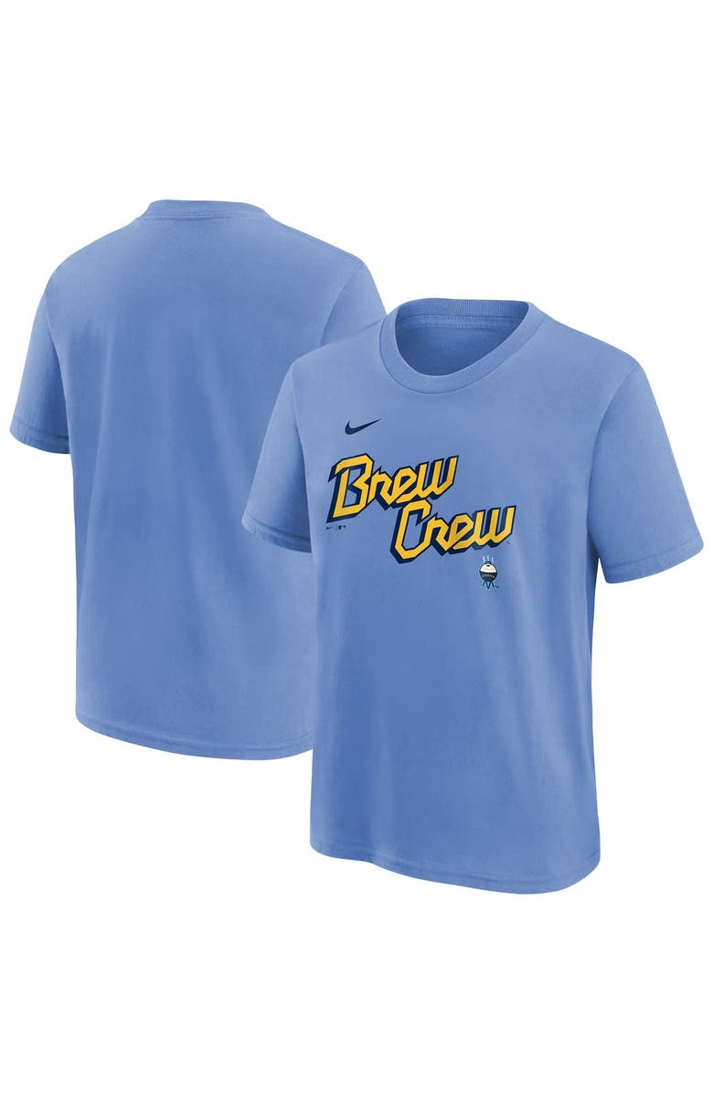 Nike Youth Nike  Powder Blue Milwaukee Brewers City Connect Wordmark T-Shirt, Alternate, color, 