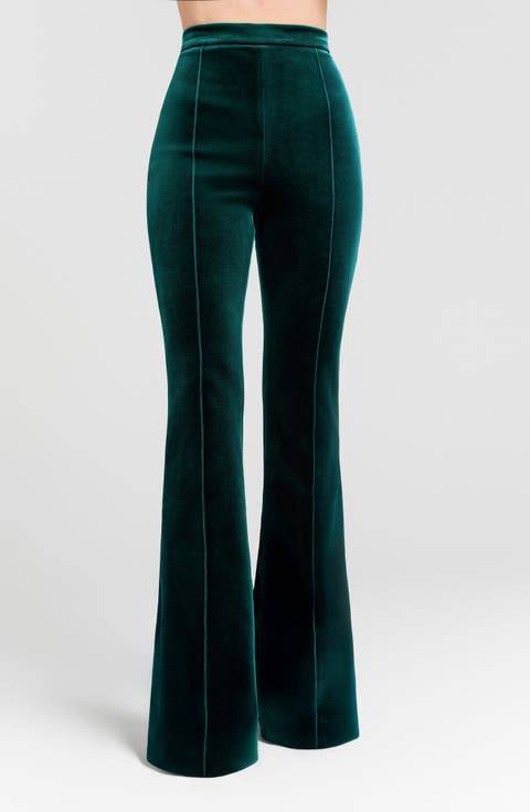 Beatrice Pintucked High Waist Flared Velvet Trousers