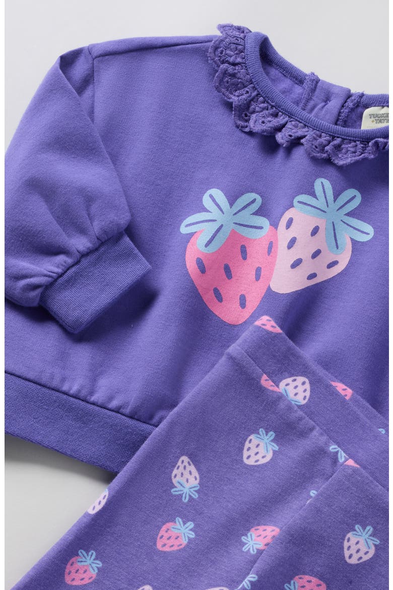 Lace Trim Sweatshirt & Strawberry Print Leggings Set, Alternate, color, PURPLE BERRIES- PURPLE STAMP