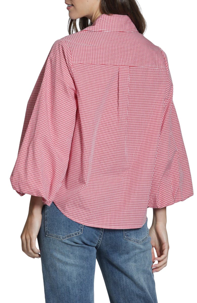 APNY Cotton Bubble Sleeve Button-Up Shirt, Alternate, color, Red/ White Check