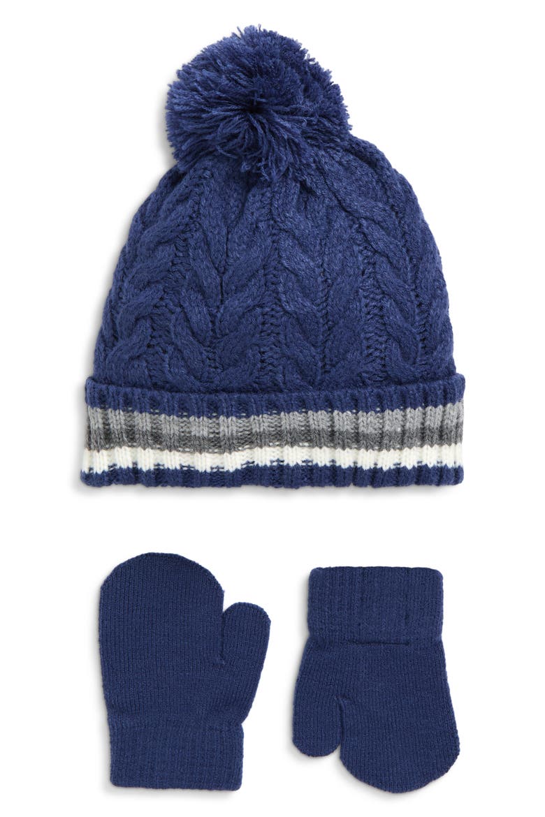 Kids' Beanie & Mittens Set, Main, color, BLUE COMBO