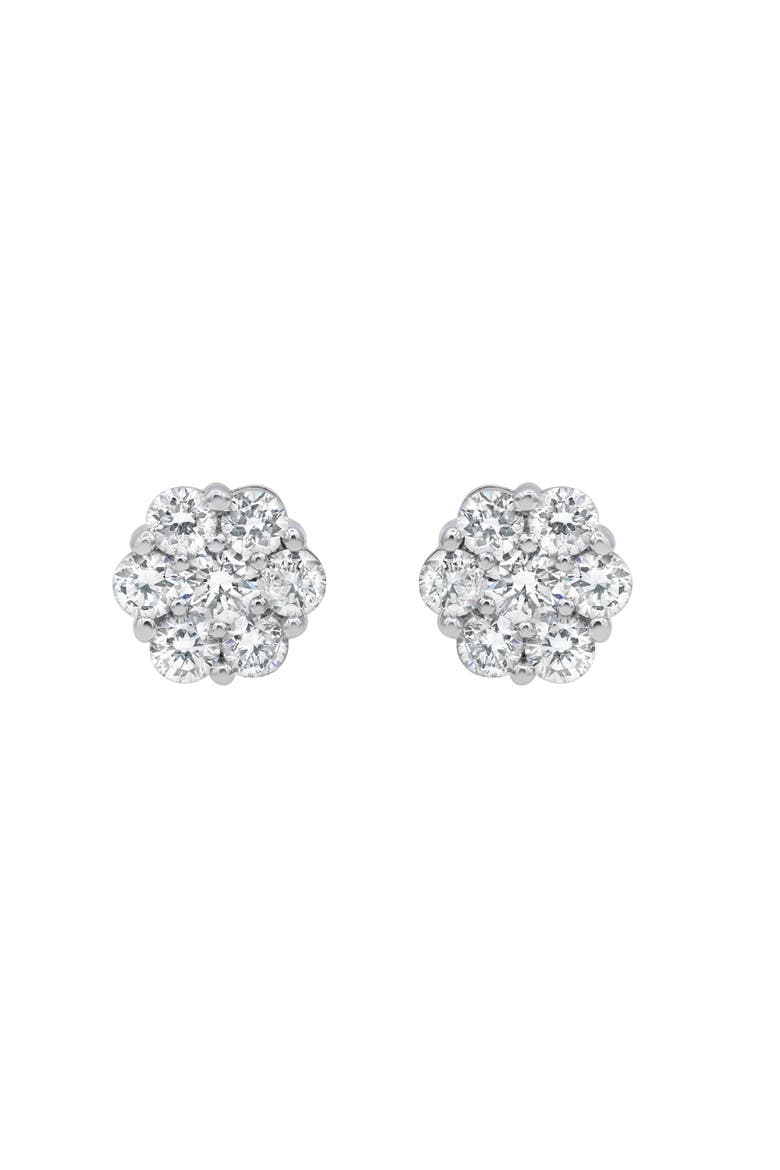 Glimmer 14K White Gold Flower Cluster Diamond Unisex Earrings - 0.76 Ct, Alternate, color, 14K White Gold