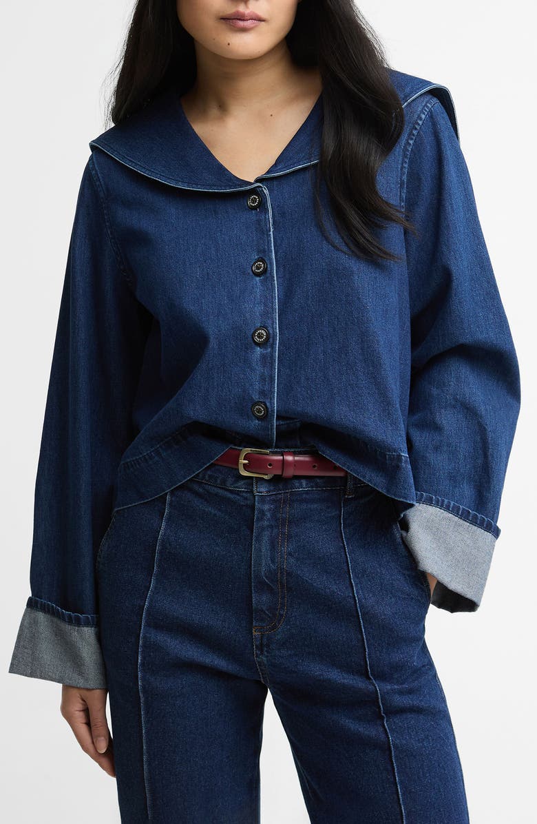 Barbour Dartmoor Sailor Collar Button-Up Shirt, Main, color, Mid Wash Indigo