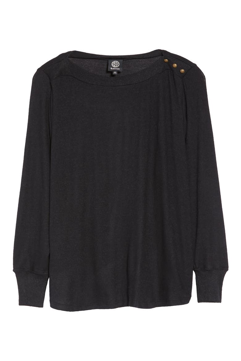 Cozy Button Detail Brushed Sweater, Alternate, color, BLACK