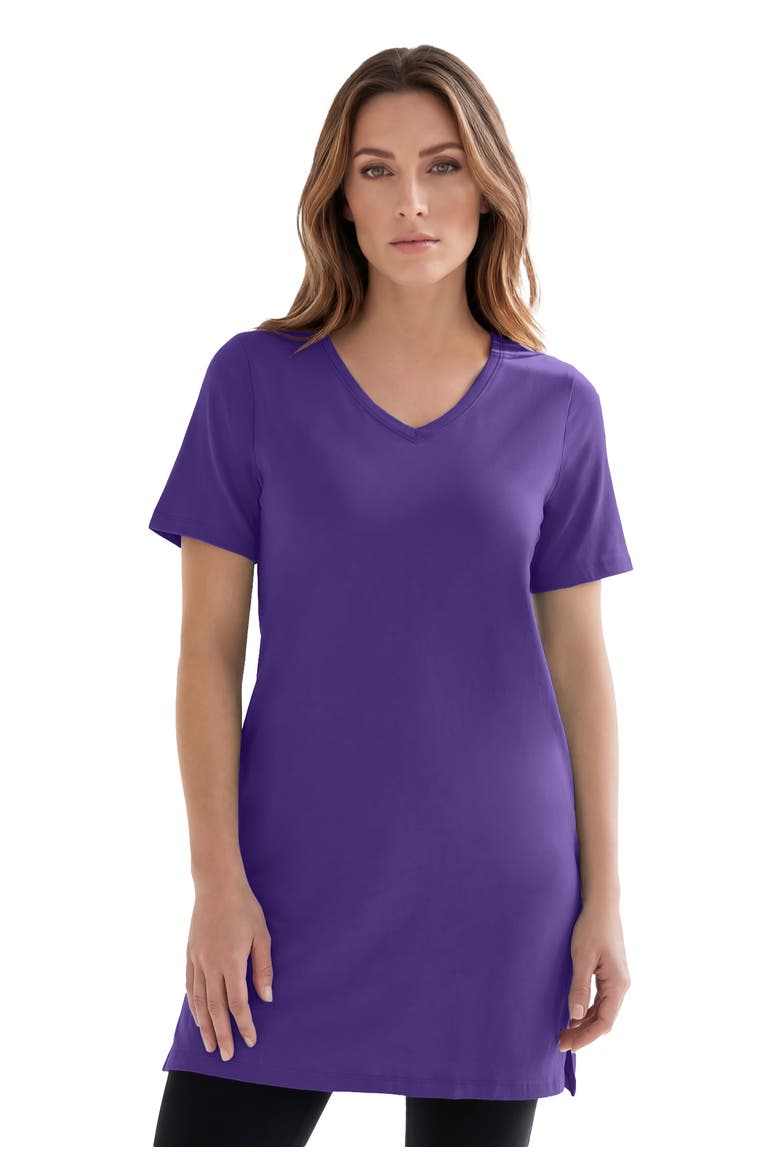 Plus Size Ultimate Cotton V Neck Short Sleeve Tunic, Alternate, color, MIDNIGHT VIOLET