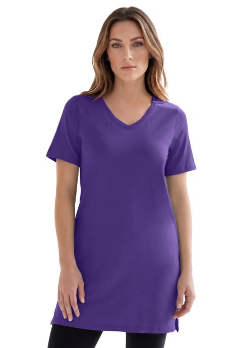 Plus Size Ultimate Cotton V-Neck Short Sleeve Tunic