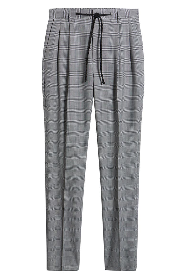 Nova Grey Glen Check Pleated Wool & Cotton Drawstring Dress Pants, Alternate, color, NAVY