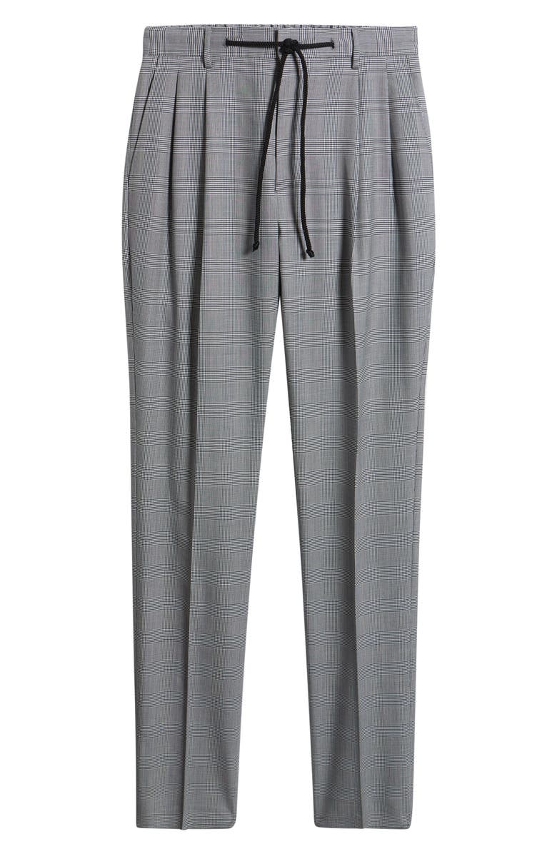 Zanella Nova Grey Glen Check Pleated Wool & Cotton Drawstring Dress Pants, Alternate, color, Navy