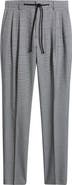 Zanella Nova Grey Glen Check Pleated Wool & Cotton Drawstring Dress Pants