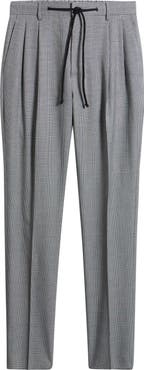 Zanella Nova Grey Glen Check Pleated Wool & Cotton Drawstring Dress Pants