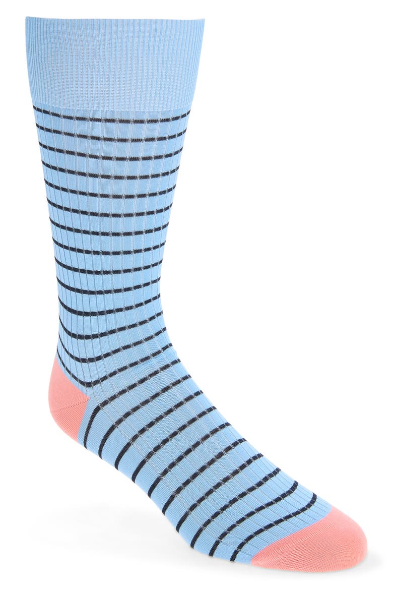 Downe Stripe Dress Socks, Main, color, SEA BLUE