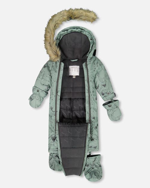 Deux Par Deux One-piece Play Snowsuit Designed For Car Seat Animal In Green
