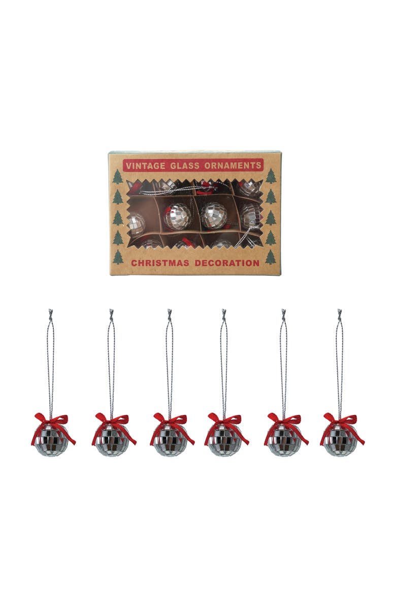 Storied Home 12-Piece Foam and Glass Mini Mirror Ball Ornaments with Bow, Silver Finish and Red,, Main, color, Red