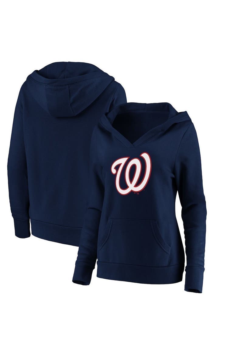 Women's Fanatics Branded Navy Washington Nationals Official Logo Crossover V-Neck Pullover Hoodie, Main, color, NAVY