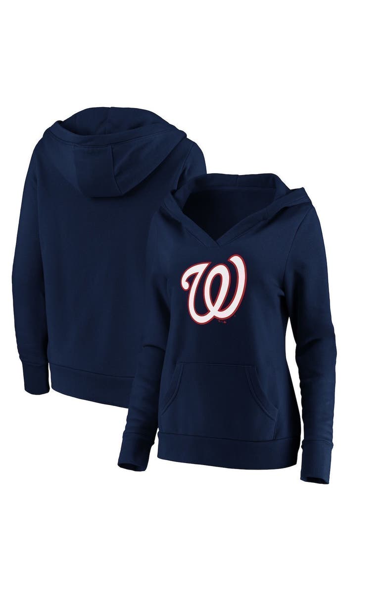 FANATICS Women's Fanatics Branded Navy Washington Nationals Official Logo Crossover V-Neck Pullover Hoodie, Main, color, Navy