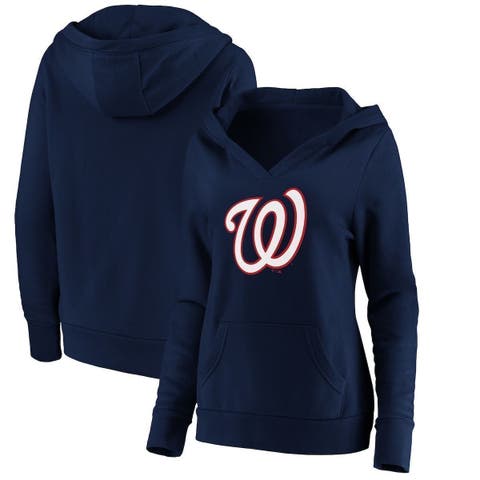 Women's Fanatics Branded Navy Washington Nationals Official Logo Crossover V-Neck Pullover Hoodie