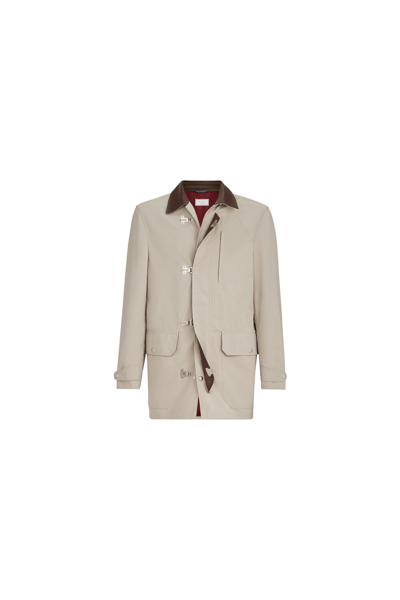 Water-resistant microfiber outerwear jacket with hook fastening and nappa leather inserts, Alternate, color, Beige
