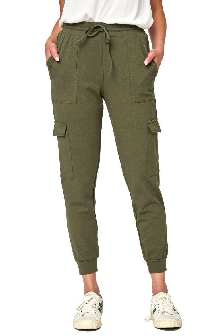 Gigi Essential Soft Stretch Cotton Ponte Cargo Joggers, Main, color, DARK OLIVE