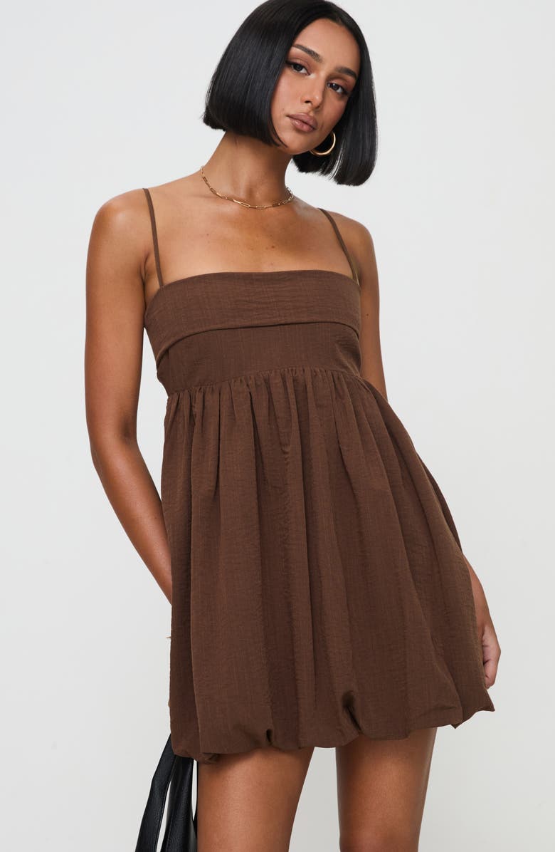 Princess Polly Layken Bubble Hem Babydoll Minidress, Alternate, color, Chocolate