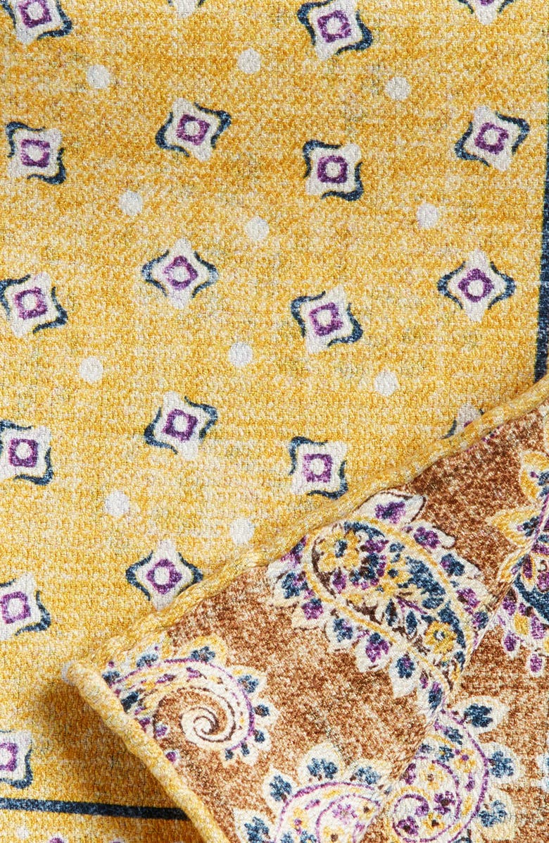 EDWARD ARMAH Dot & Paisley Reversible Silk Pocket Square, Alternate, color, Yellow