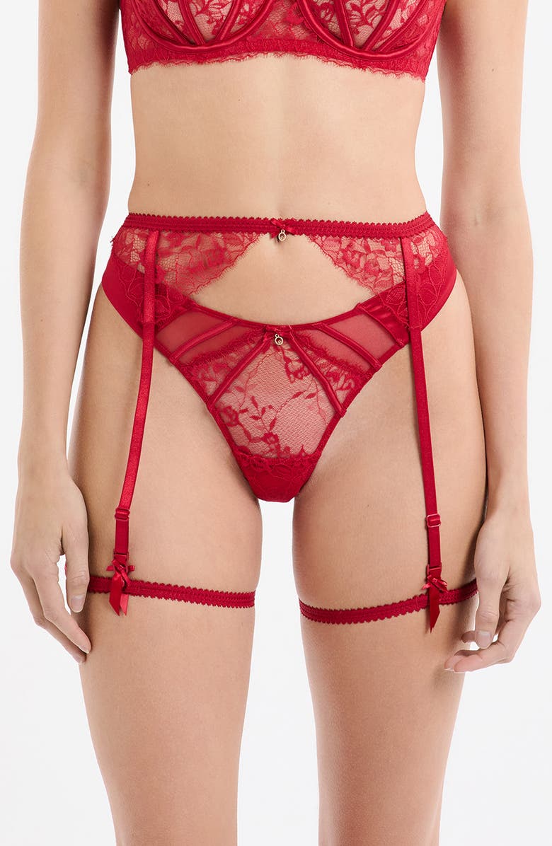 Etam Mascarade Porte Jartelle Lace Garter Belt, Main, color, Red