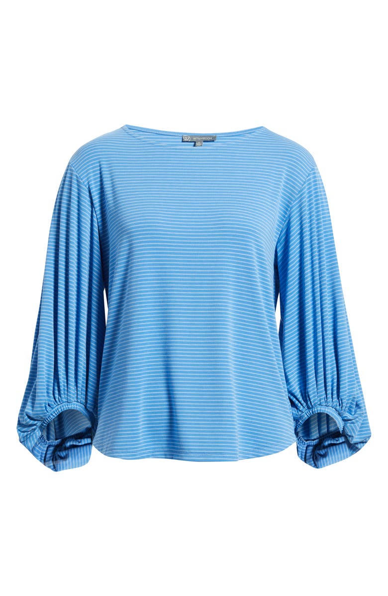 Wit & Wisdom Stripe Balloon Sleeve Knit Top, Alternate, color, Mediterranean Blue