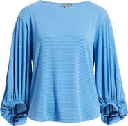 Wit & Wisdom Stripe Balloon Sleeve Knit Top