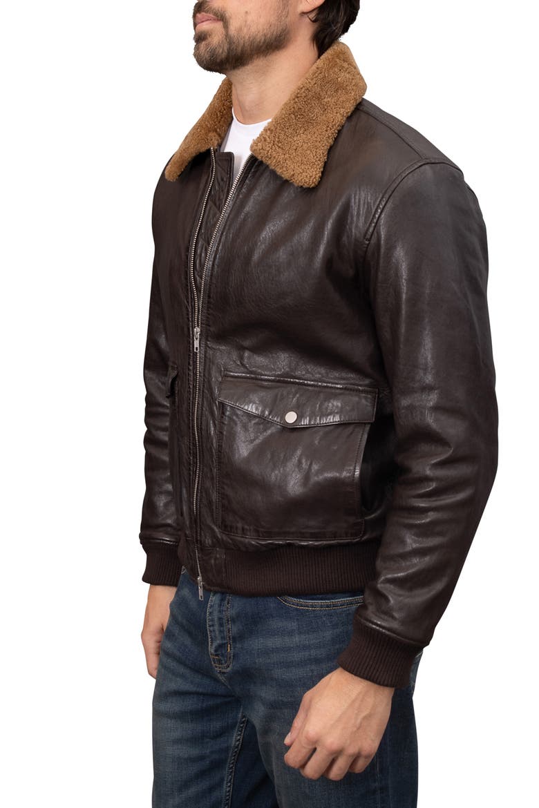 Washed Leather Aviator Jacket with Genuine Shearling Collar, Alternate, color, ESPRESSO