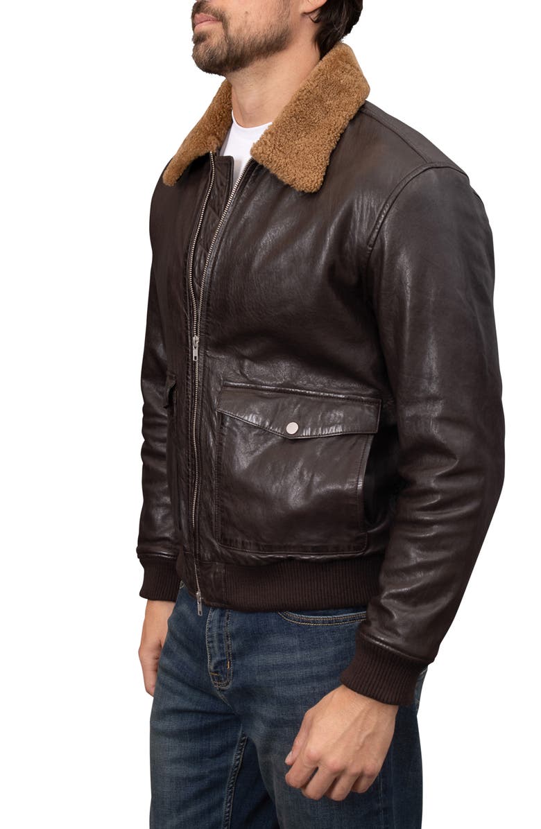 Bagatelle Washed Leather Aviator Jacket with Genuine Shearling Collar, Alternate, color, 