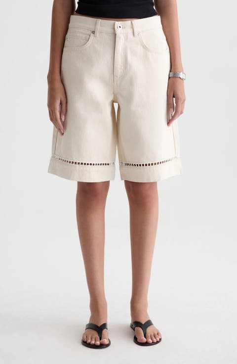 Thalia Ladder Stitch Detail Denim Shorts