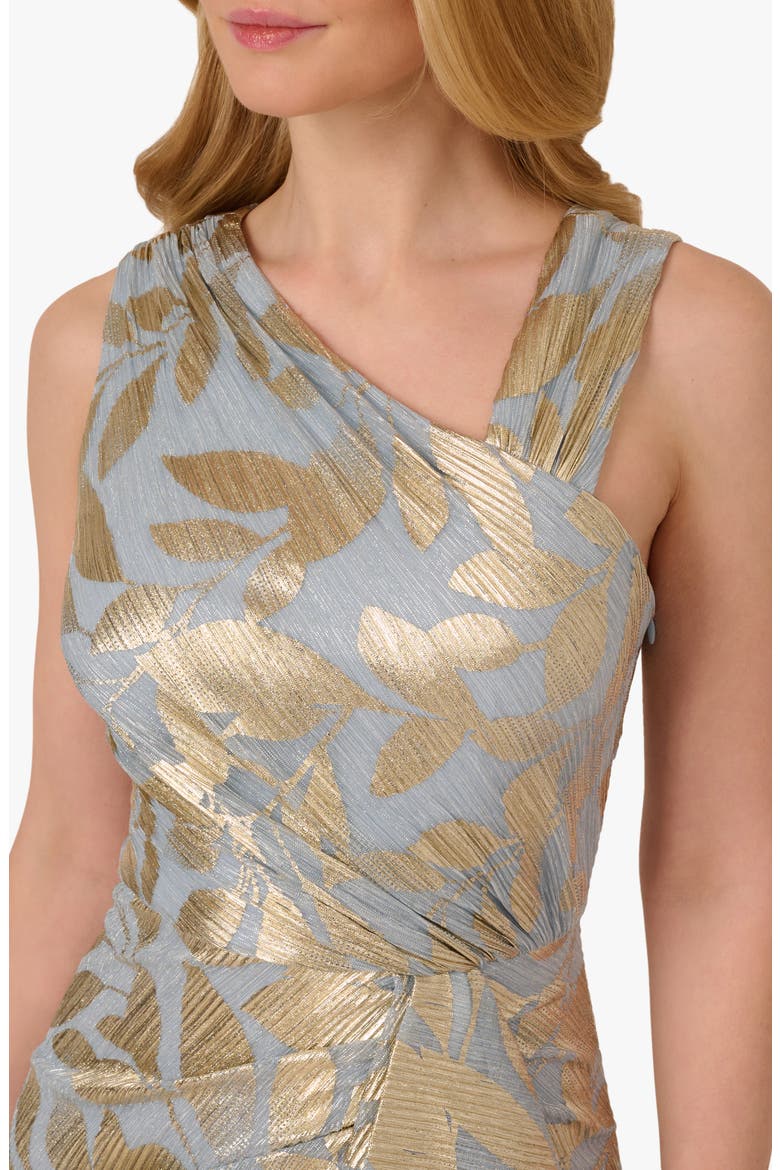 Foil Asymmetric Neck Gown, Alternate, color, LIGHT BLUE/GOLD