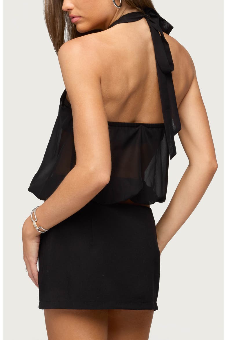 Sheer Bubble Hem Halter Top, Alternate, color, BLACK