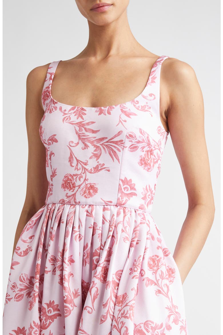 Eglantine Belted Cotton Poplin Fit & Flare Dress, Alternate, color, DAMASK FLORAL PINK