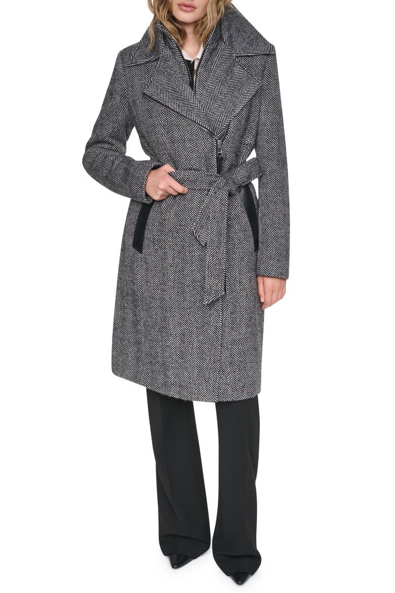 Herringbone Wool Blend Coat with Bib, Main, color, HERRINGBONE