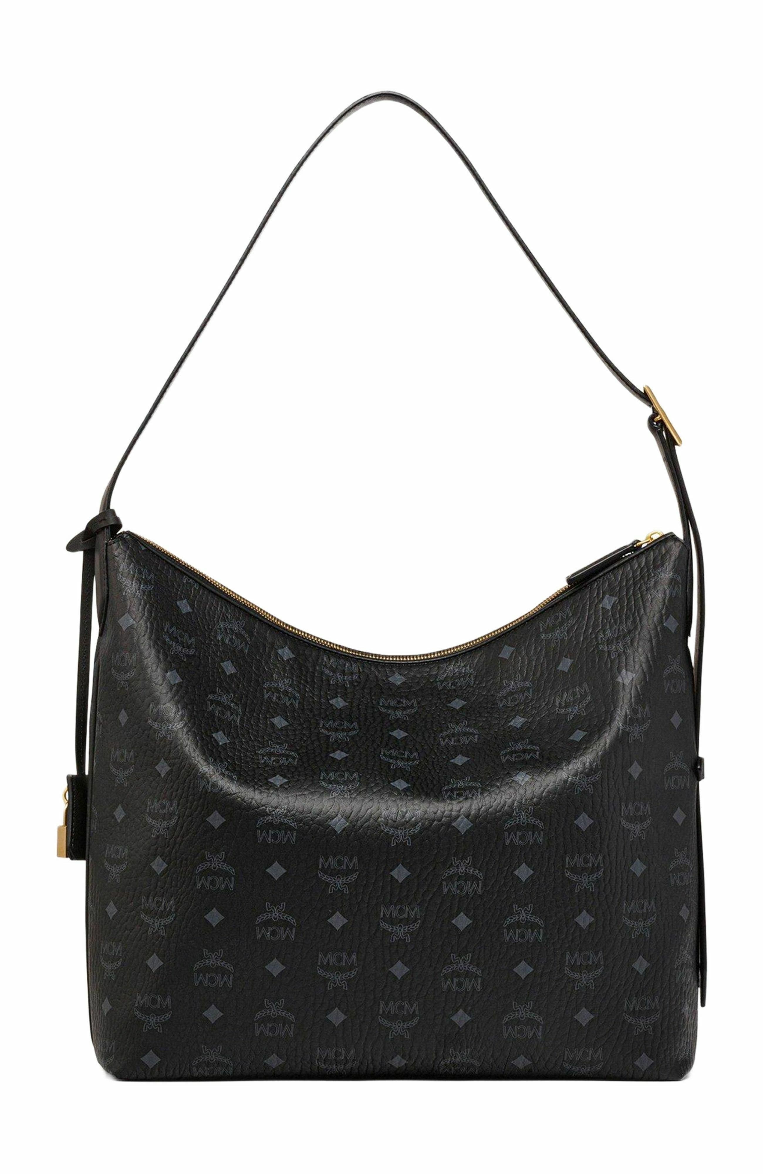 MCM Aren Hobo in Visetos, Alternate, color, Black