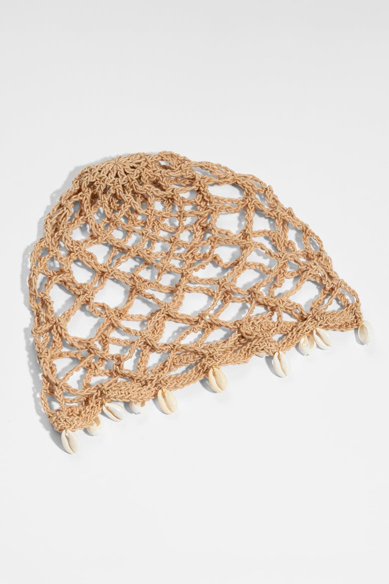 Sun-Kissed Shell Veil - Crochet Beanie, Alternate, color, Beige