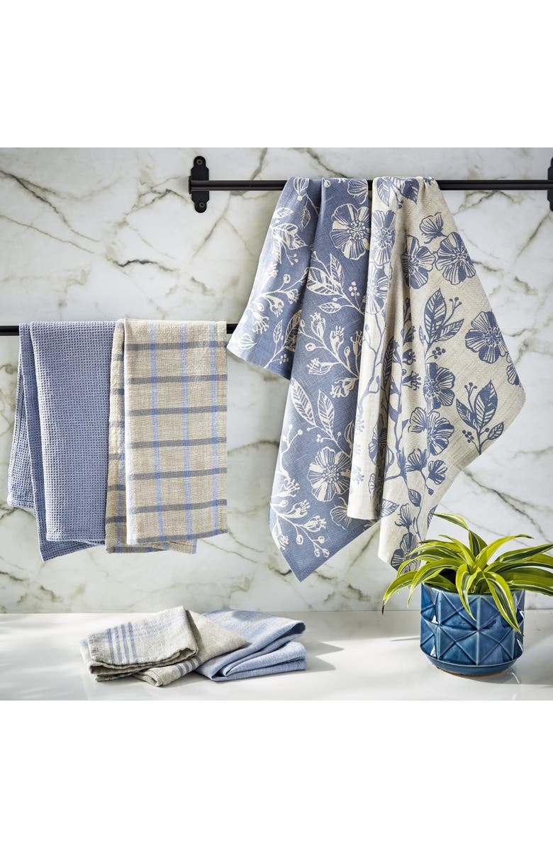 tag Canyon Print Floral Dishtowel S/2 Blue D Blue Denim Cotton Everyday, Alternate, color, Orange