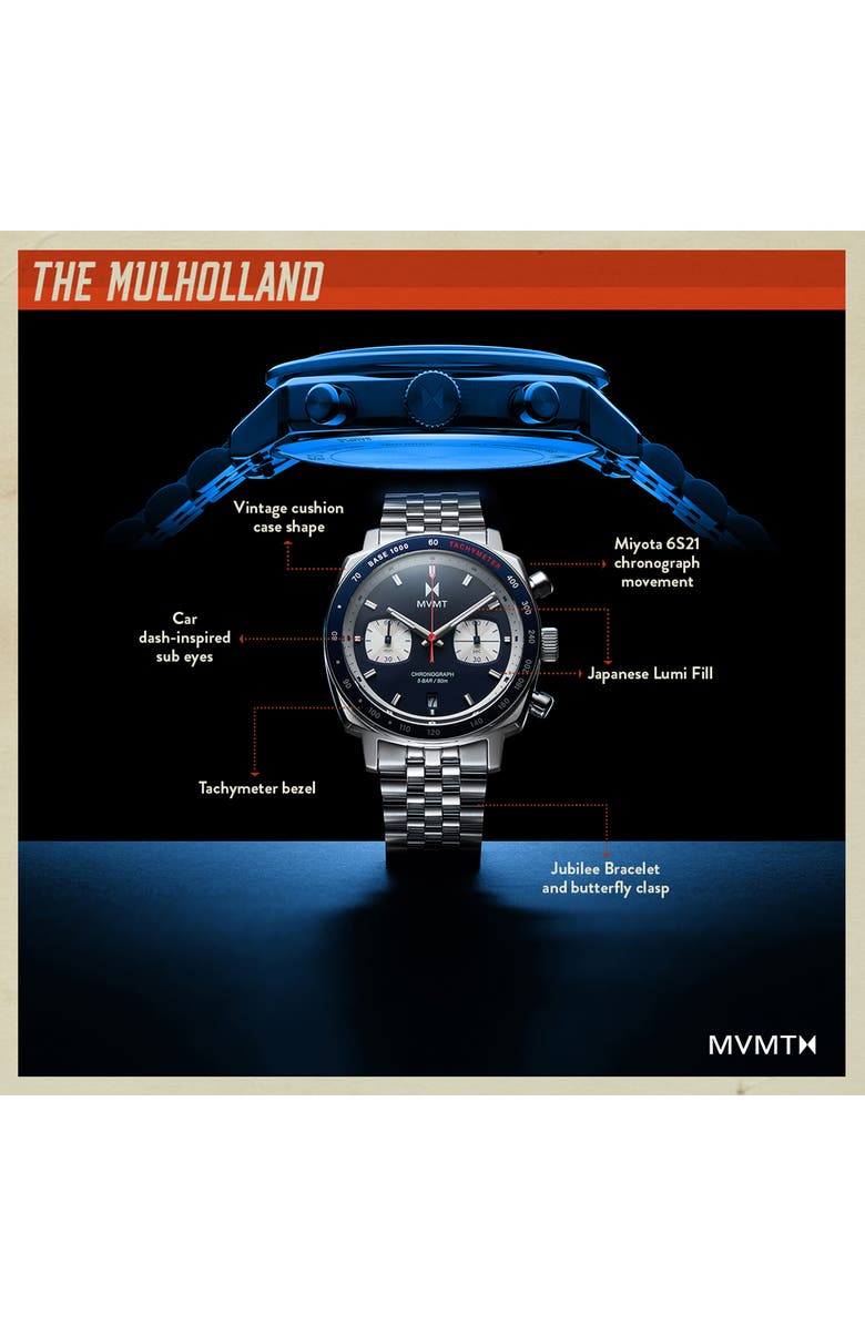 MVMT Mulholland Racer Bracelet Watch, 42mm, Alternate, color, Silver