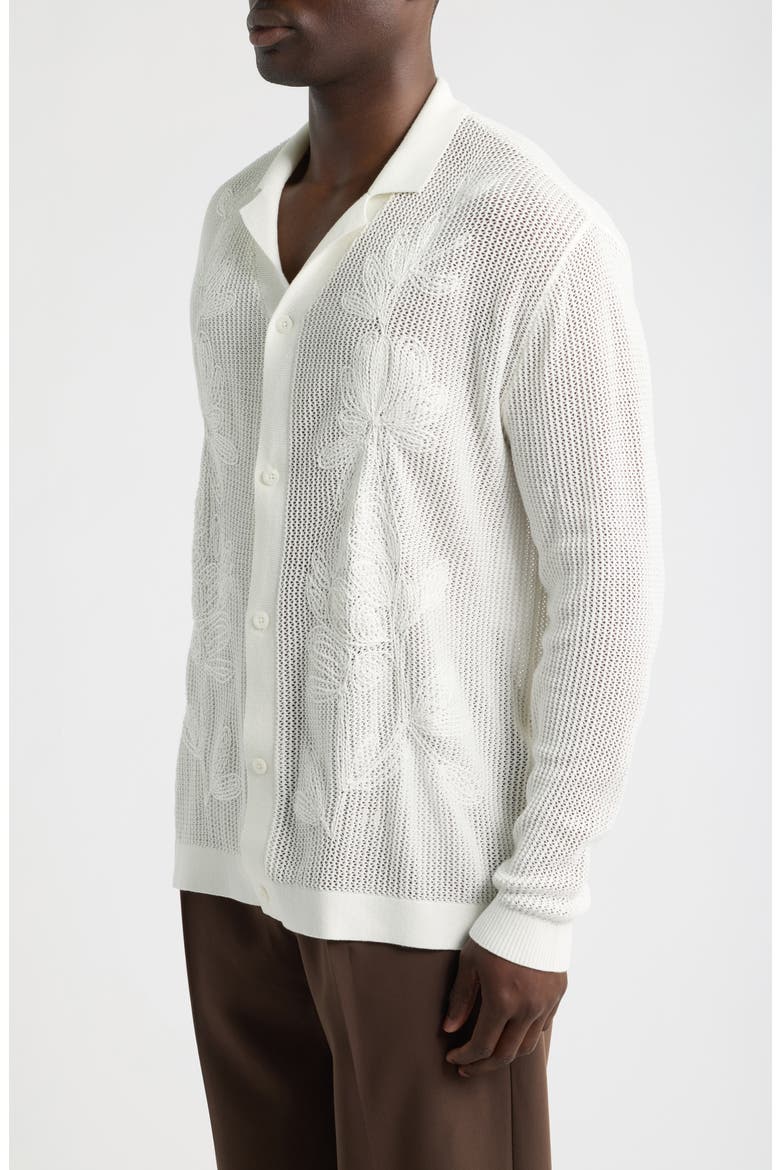 Feriando Long Sleeve Floral Cotton Knit Camp Shirt, Alternate, color, IVORY-10
