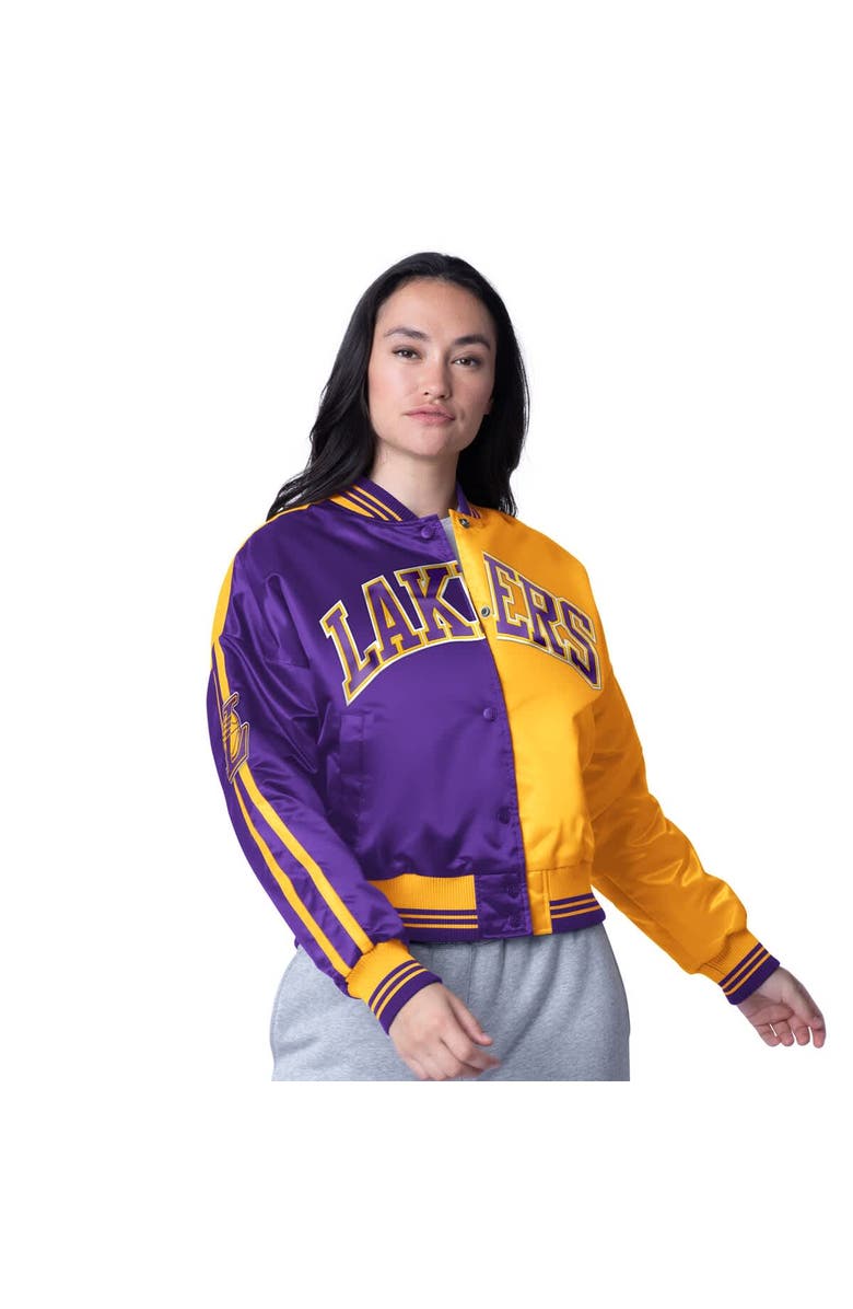 STARTER Women's Starter  Gold/Purple Los Angeles Lakers Zone Blitz Cropped Full-Snap Satin Jacket, Main, color, 