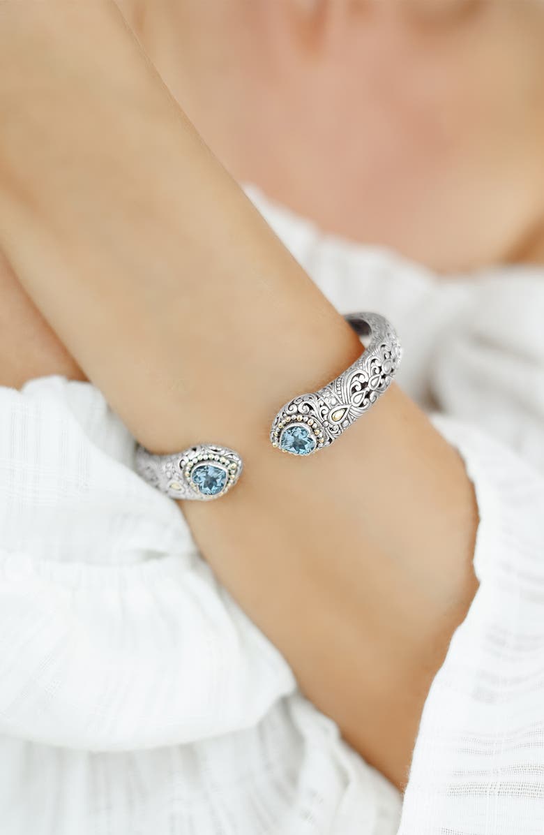 DEVATA Sterling Silver & 18K Yellow Gold Blue Topaz Bracelet, Alternate, color, 