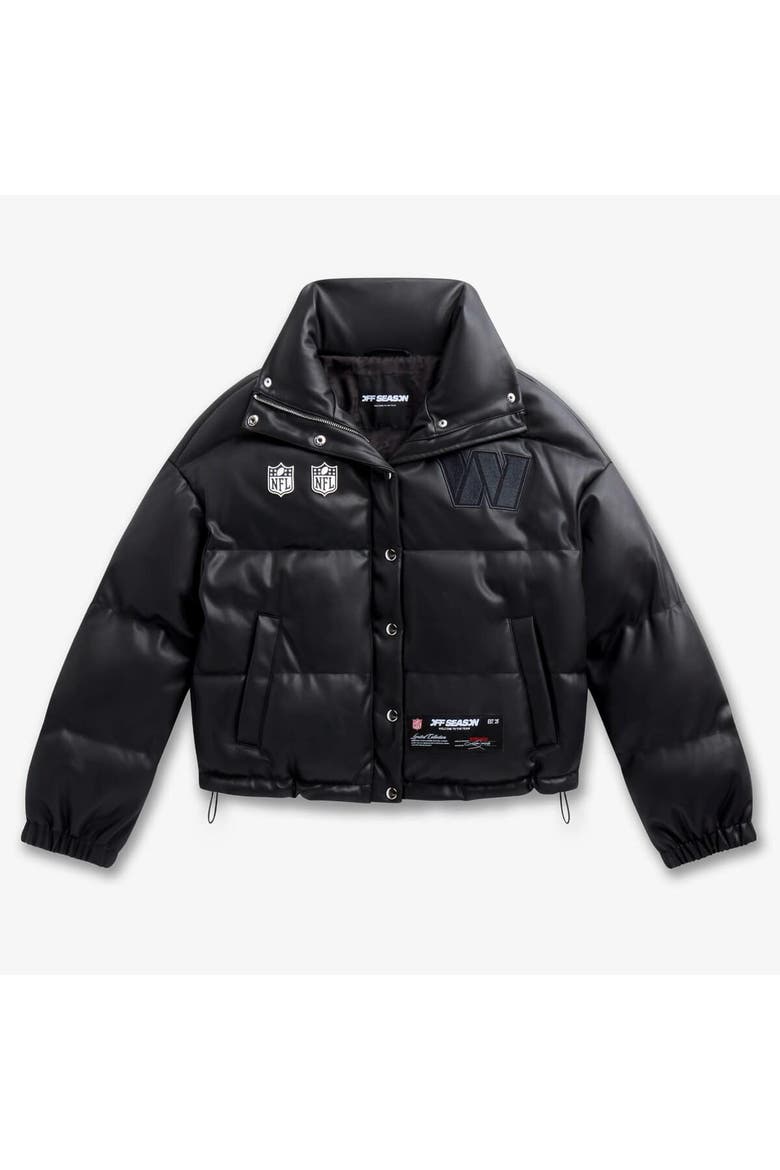 Women's  Black Washington Commanders Faux Leather Puffer Jacket, Alternate, color, Black