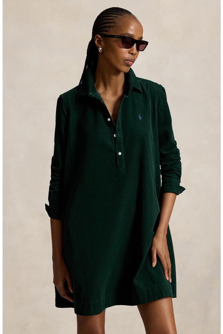 Pleated Cotton Corduroy Shirtdress, Alternate, color, GREEN