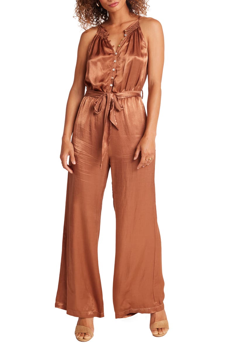 Bella Dahl Tie Waist Wide Leg Satin Jumpsuit, Main, color,