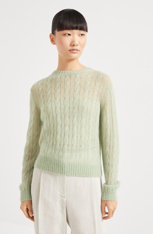 Brunello Cucinelli Mohair-blend Cable-knit Sweater In Mint Green
