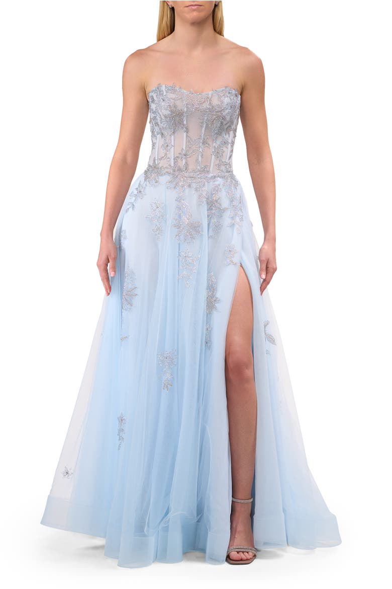 Tulle A-line Prom Dress with Gorgeous Rhinestone Lace Applique, Alternate, color, Light Blue