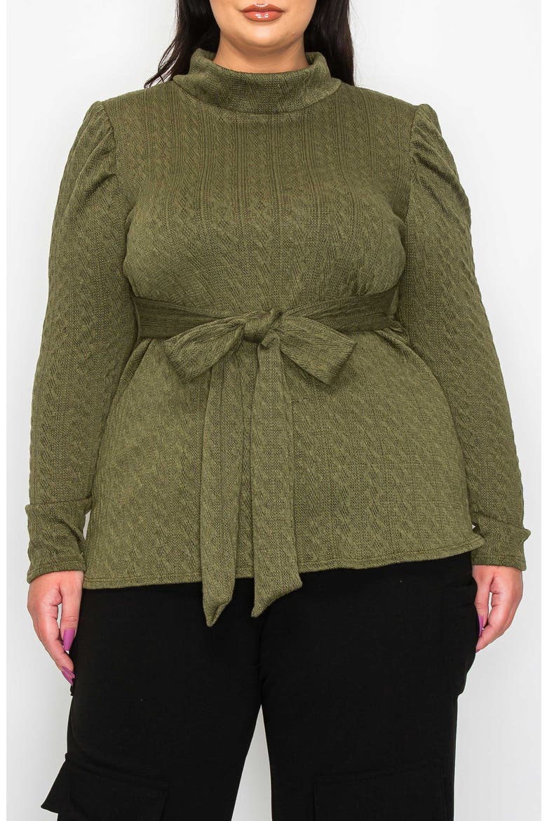 Catriona Waist Tie Mock Neck Sweater, Main, color, OLIVE